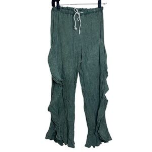 Figwood North Shore Green Ruffled Rayon Pull On Harem Pants Size Small